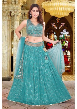 Aqua Blue Greorgette /Chiffon Lehenga 